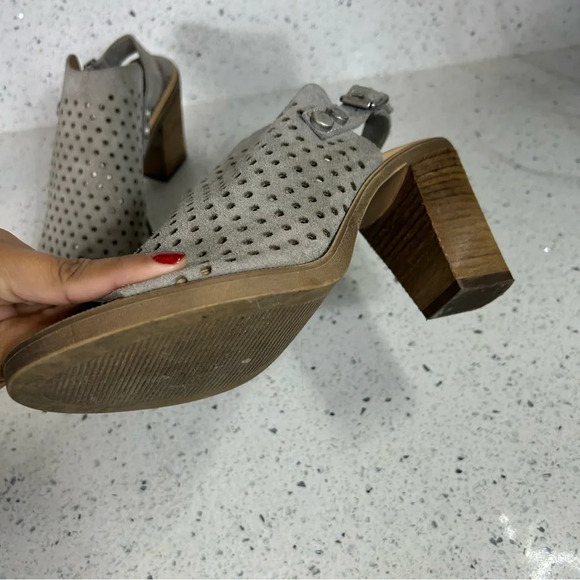 Barbara Barbieri Leather Slingback Peep Toe Block Heel Gray - Picture 11 of 12